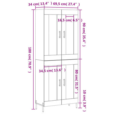 vidaXL Skříň highboard betonově šedá 69,5x34x180 cm kompozitní dřevo