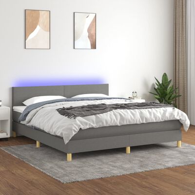 vidaXL Box spring postel s matrací a LED tmavě šedá 160x200 cm textil