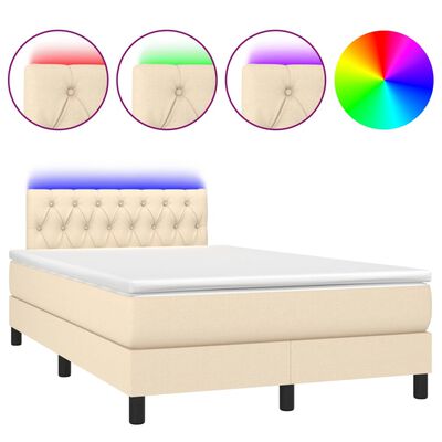 vidaXL Box spring postel s matrací a LED krémová 120x190 cm textil