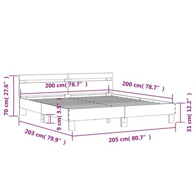 vidaXL Rám postele s čelem a LED osvětlením dub sonoma 200 x 200 cm