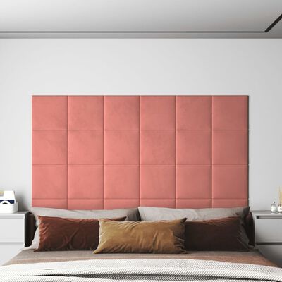 vidaXL Nástěnné panely 12 ks růžové 30 x 30 cm samet 1,08 m²