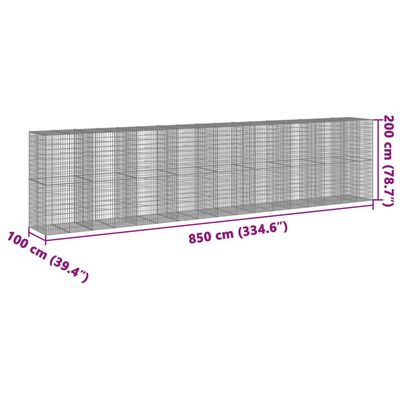 vidaXL Gabionový koš s víkem 850 x 100 x 200 cm pozinkované železo