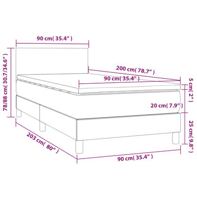 vidaXL Box spring postel s matrací šedá 90x200 cm umělá kůže