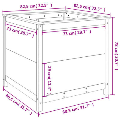 vidaXL Zahradní truhlík černý 82,5 x 82,5 x 78 cm masivní borové dřevo