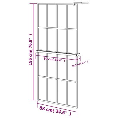 vidaXL Zástěna do průchozí sprchy s policí černá 90x195 cm ESG/hliník