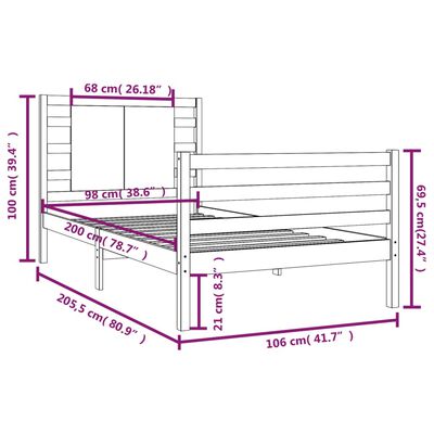 vidaXL Rám postele černý masivní borovice 100 x 200 cm