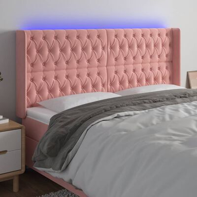 vidaXL Čelo postele s LED růžové 203 x 16 x 118/128 cm samet