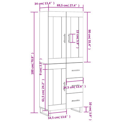 vidaXL Skříň highboard lesklá bílá 69,5 x 34 x 180 cm kompozitní dřevo