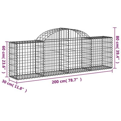 vidaXL Klenuté gabionové koše 6 ks 200x30x60/80 cm pozinkované železo