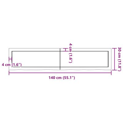 vidaXL Nástěnná police tmavě hnědá 140x30x(2-4)cm ošetřený masivní dub