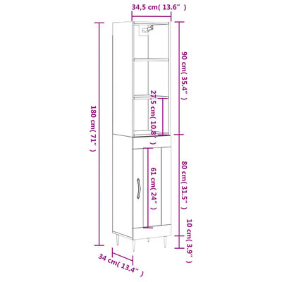 vidaXL Skříň highboard betonově šedá 34,5x34x180 cm kompozitní dřevo