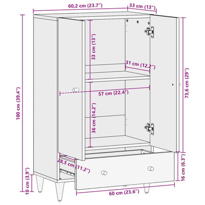 vidaXL Skříň highboard 60 x 33 x 100 cm masivní mangovníkové dřevo