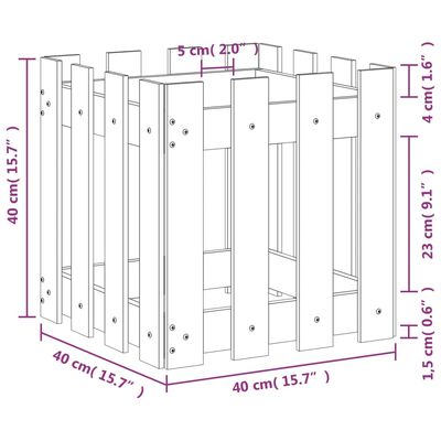 vidaXL Zahradní truhlík plotový design černý 40x40x40cm masiv borovice