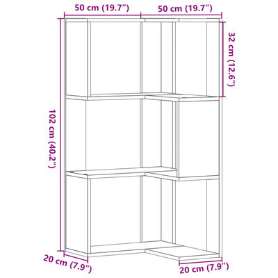 vidaXL Rohová 3patrová knihovna bílá 50 x 50 x 102 cm kompozitní dřevo