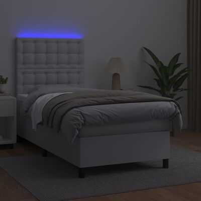 vidaXL Box spring postel s matrací a LED bílá 90x200 cm umělá kůže