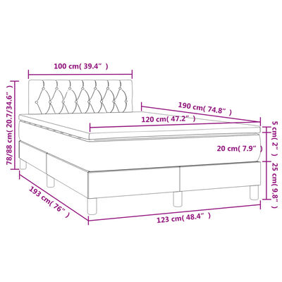 vidaXL Box spring postel s matrací a LED tmavě šedá 120x190 cm textil