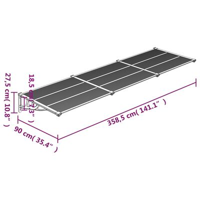 vidaXL Vchodová stříška černá a průhledná 358,5 x 90 cm polykarbonát