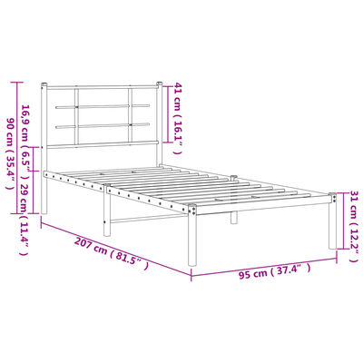 vidaXL Kovový rám postele s čelem bílý 90 x 200 cm