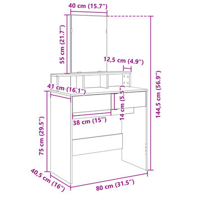 vidaXL Toaletní stolek se zrcadlem dub sonoma 80 x 41 x 144,5 cm