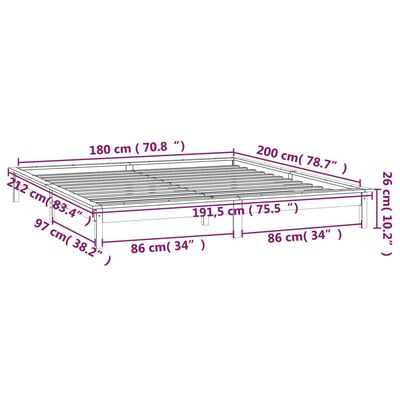 vidaXL Rám postele s LED šedý 180 x 200 cm Super King masivní dřevo