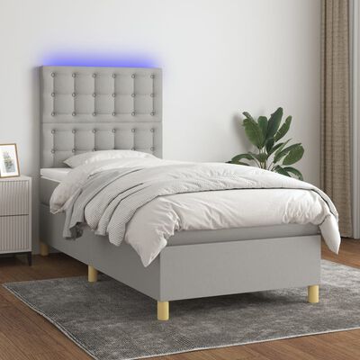 vidaXL Box spring postel s matrací a LED světle šedá 90x190 cm textil