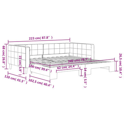 vidaXL Válenda s přistýlkou světle šedá 100 x 200 cm samet