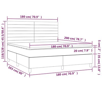 vidaXL Box spring postel s matrací a LED černá 180x200 cm textil