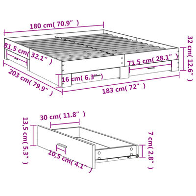 vidaXL Rám postele se zásuvkami hnědý dub 180x200 cm kompozitní dřevo