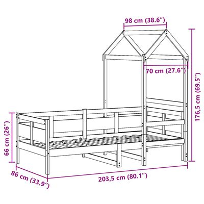 vidaXL Válenda se střechou 80 x 200 cm masivní borové dřevo