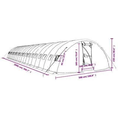 vidaXL Skleník s ocelovým rámem zelený 100 m² 20 x 5 x 2,3 m