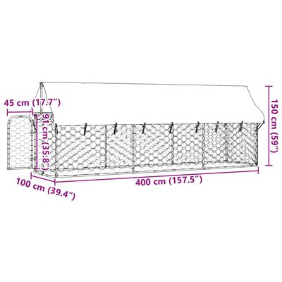 vidaXL Venkovní psí kotec se střechou 400 x 100 x 150 cm