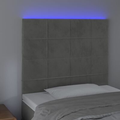 vidaXL Čelo postele s LED světle šedé 90x5x118/128 cm samet