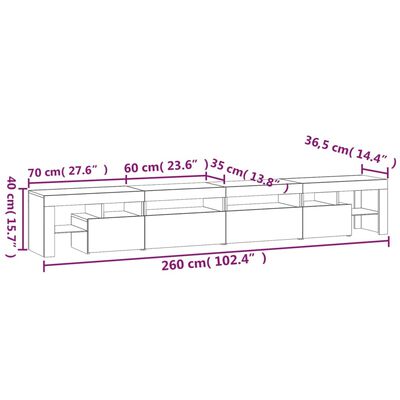 vidaXL TV skříňka s LED osvětlením betonově šedá 260x36,5x40 cm