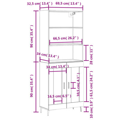 vidaXL Skříň highboard betonově šedá 69,5x34x180 cm kompozitní dřevo