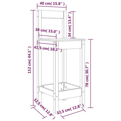 vidaXL Barové židle 2 ks černé 40 x 41,5 x 112 cm masivní borové dřevo