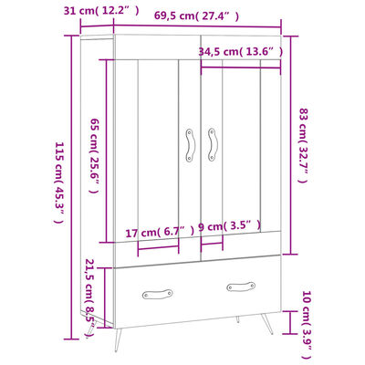 vidaXL Skříň highboard dub sonoma 69,5 x 31 x 115 cm kompozitní dřevo