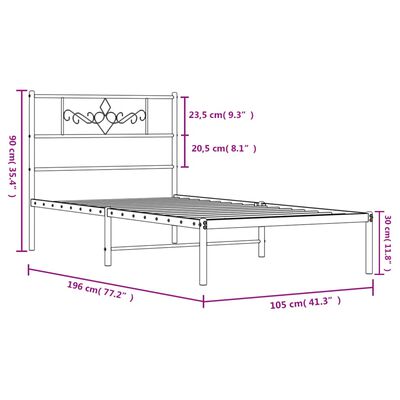 vidaXL Kovový rám postele s čelem bílý 100 x 190 cm