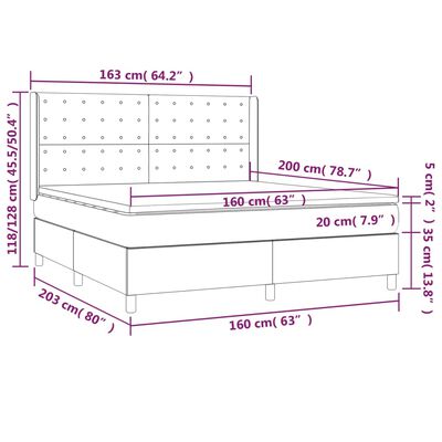 vidaXL Box spring postel matrace a LED cappuccino 160x200cm umělá kůže