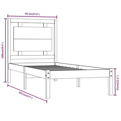 vidaXL Rám postele černý masivní dřevo 90 x 190 cm jednolůžko