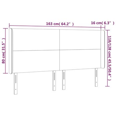 vidaXL Čelo postele s LED modré 163 x 16 x 118/128 cm textil