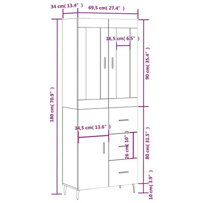 vidaXL Skříň highboard černá 69,5 x 34 x 180 cm kompozitní dřevo