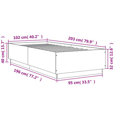 vidaXL Rám postele s LED osvětlením šedý sonoma 100 x 200 cm kompozit