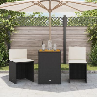 vidaXL 3dílný bistro set s poduškami černý polyratan