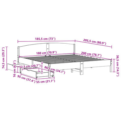 vidaXL Postel bez matrace bílá 180 x 200 cm masivní borovice