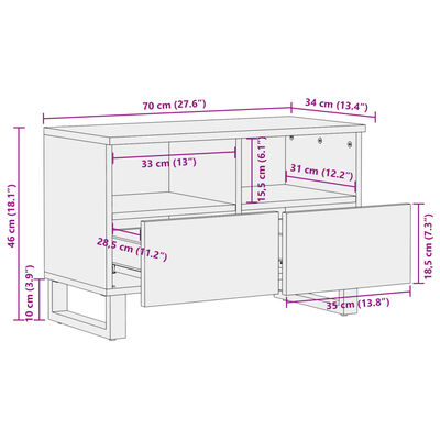 vidaXL TV skříňka 70 x 34 x 46 cm masivní hrubé mangovníkové dřevo