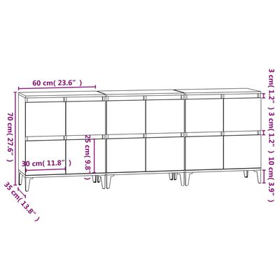 vidaXL Příborníky 3 ks kouřový dub 60 x 35 x 70 cm kompozitní dřevo