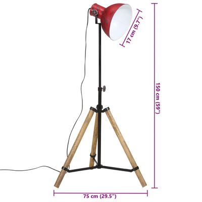 vidaXL Stojací lampa 25 W červená patina 75 x 75 x 90–150 cm E27