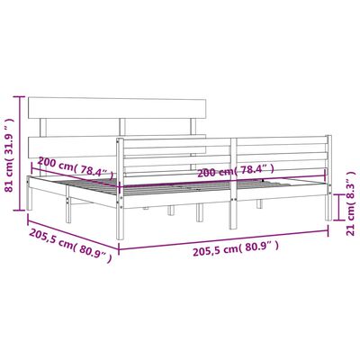 vidaXL Rám postele s čelem bílý 200 x 200 cm masivní dřevo