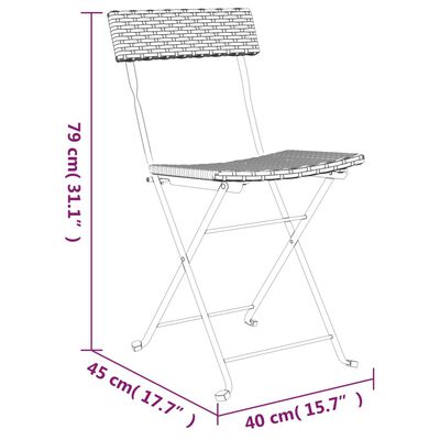 vidaXL 3dílný skládací bistro set černý polyratan