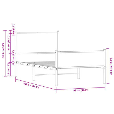 vidaXL Kovový rám postele bez matrace kouřový dub 90 x 200 cm